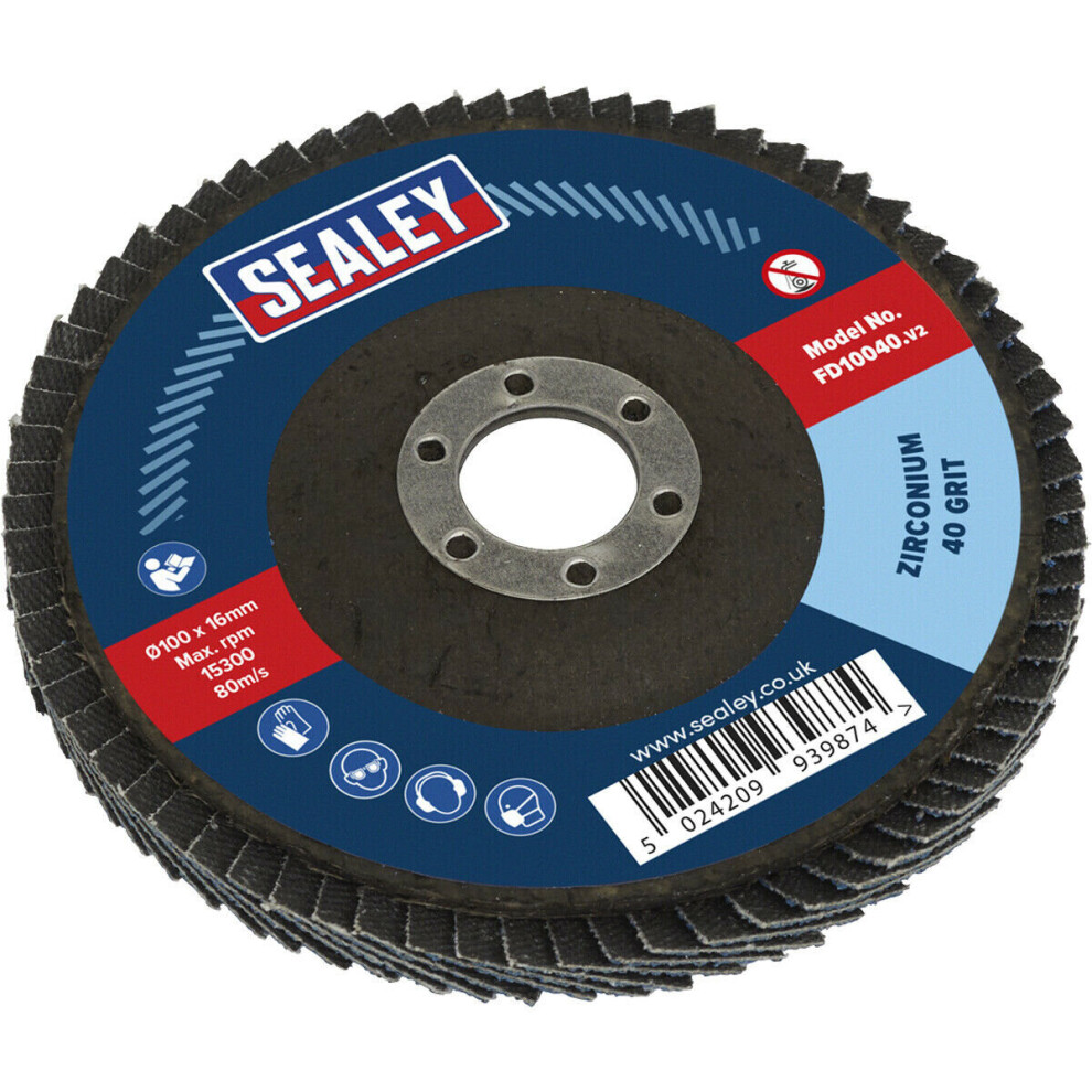 Loops 100Mm Zirconium Flap Disc - 16Mm Bore - Depressed Centre Disc - 40 Grit