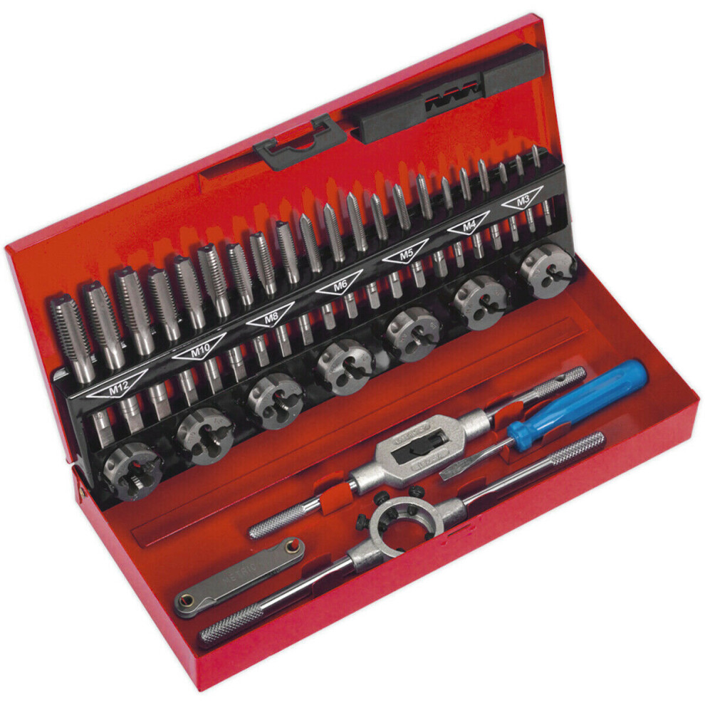 32pc Metric Tap & Split Die Set - M3 to M12 - Manual Bar & Socket Threading Tool