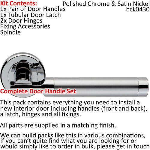 Loops Door Handle & Latch Pack Chrome & Satin Nickel Modern Screwless Round Rose 1