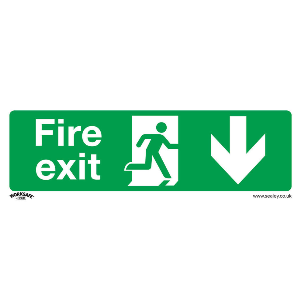 1x FIRE EXIT (DOWN) Health & Safety Sign - Self Adhesive 300 x 100mm Sticker