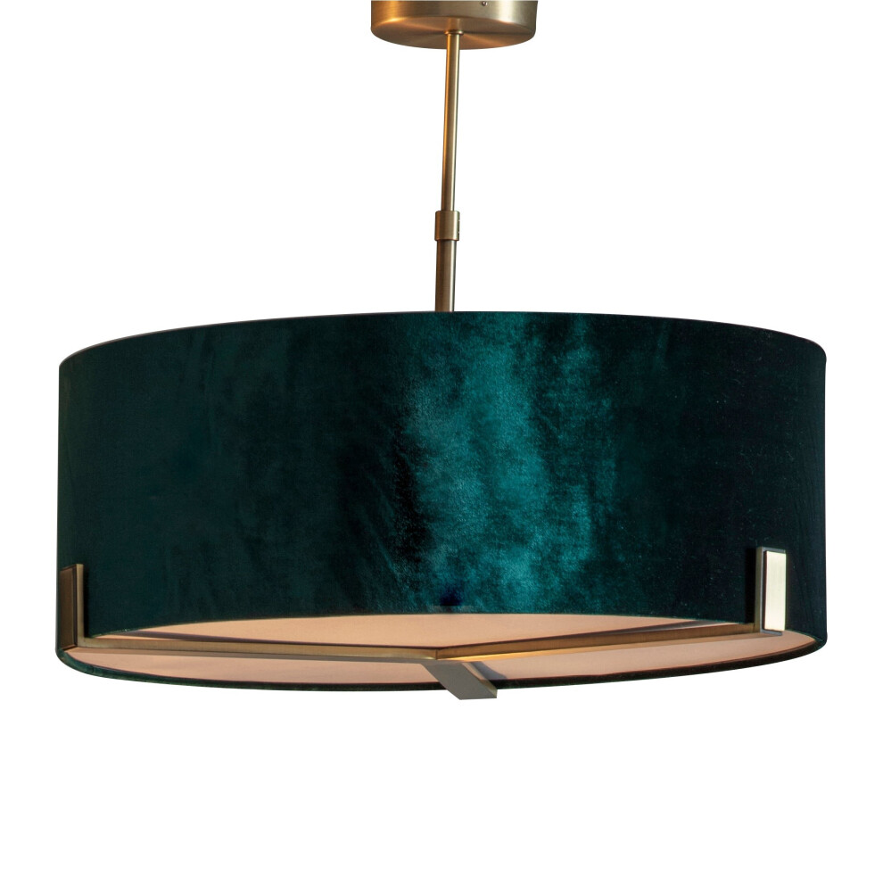 Loops Ceiling Pendant Light Matt Antique Brass & Green Velvet 3 X 10W Led E27