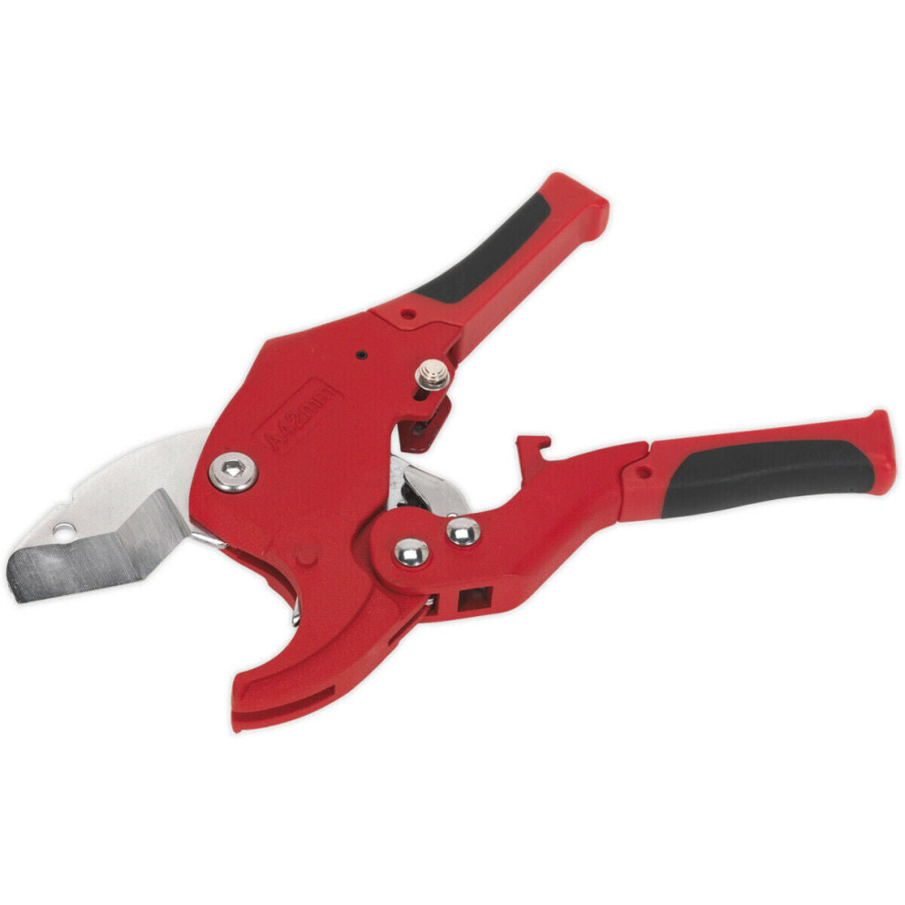 Ratcheting Plastic Pipe Cutter - 6Mm To 42Mm Capacity - Quick Release Mechanism 5056524293256