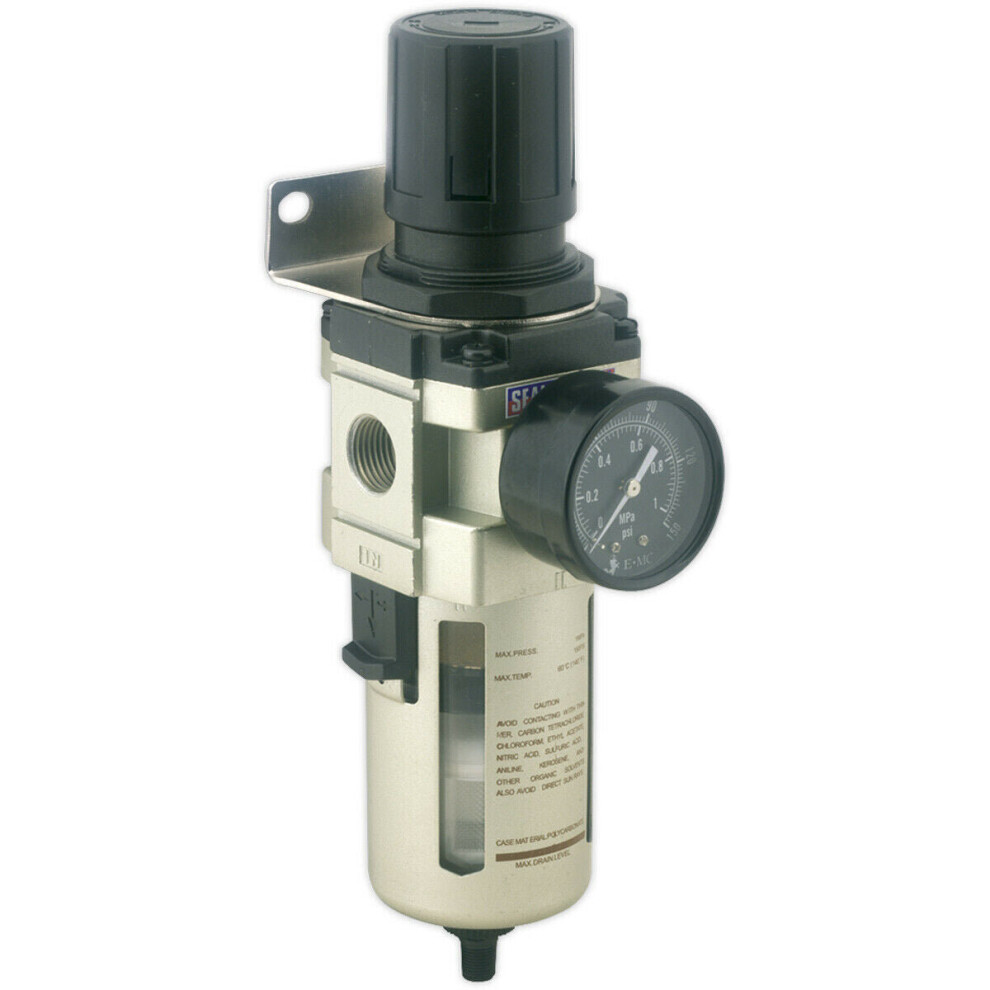 Workshop Air Supply Filter & Regulator - Auto Drain Valve - 140cfm Max Airflow