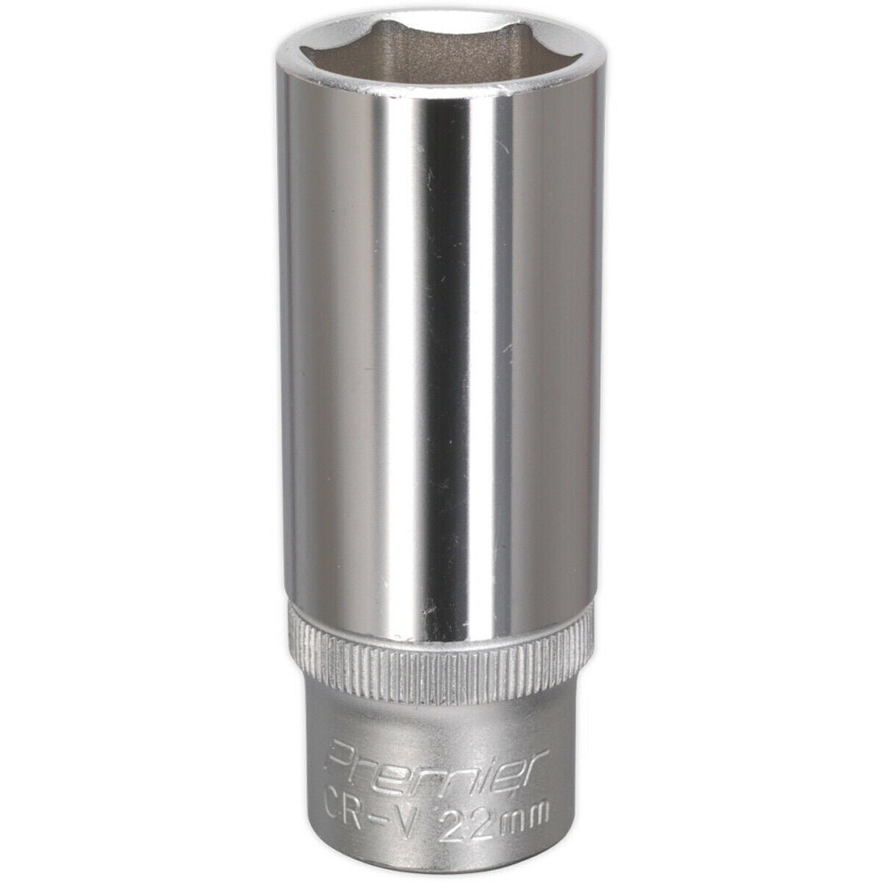 Loops 22Mm Steel Deep Drive Socket - 1/2" Square Drive - Chrome Vanadium Socket