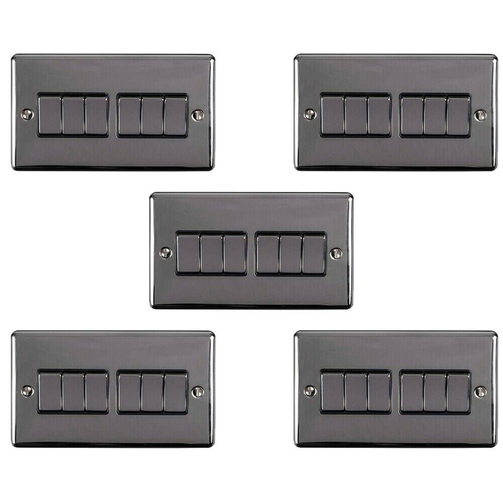 5 PACK 6 Gang Metal Multi Light Switch BLACK NICKEL 2 Way 10A Black Trim