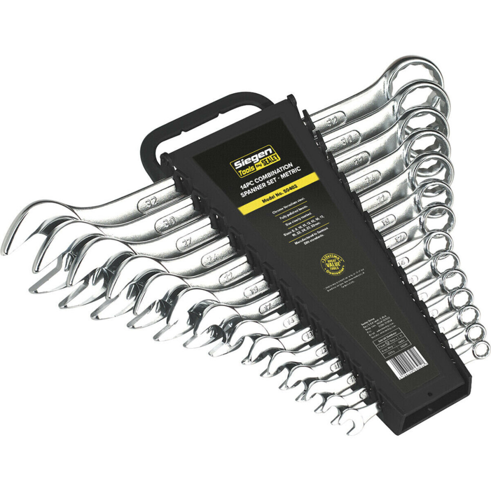 14pc Slim Handled Combination Spanner Set -12 Point Metric Ring Open Head Wrench