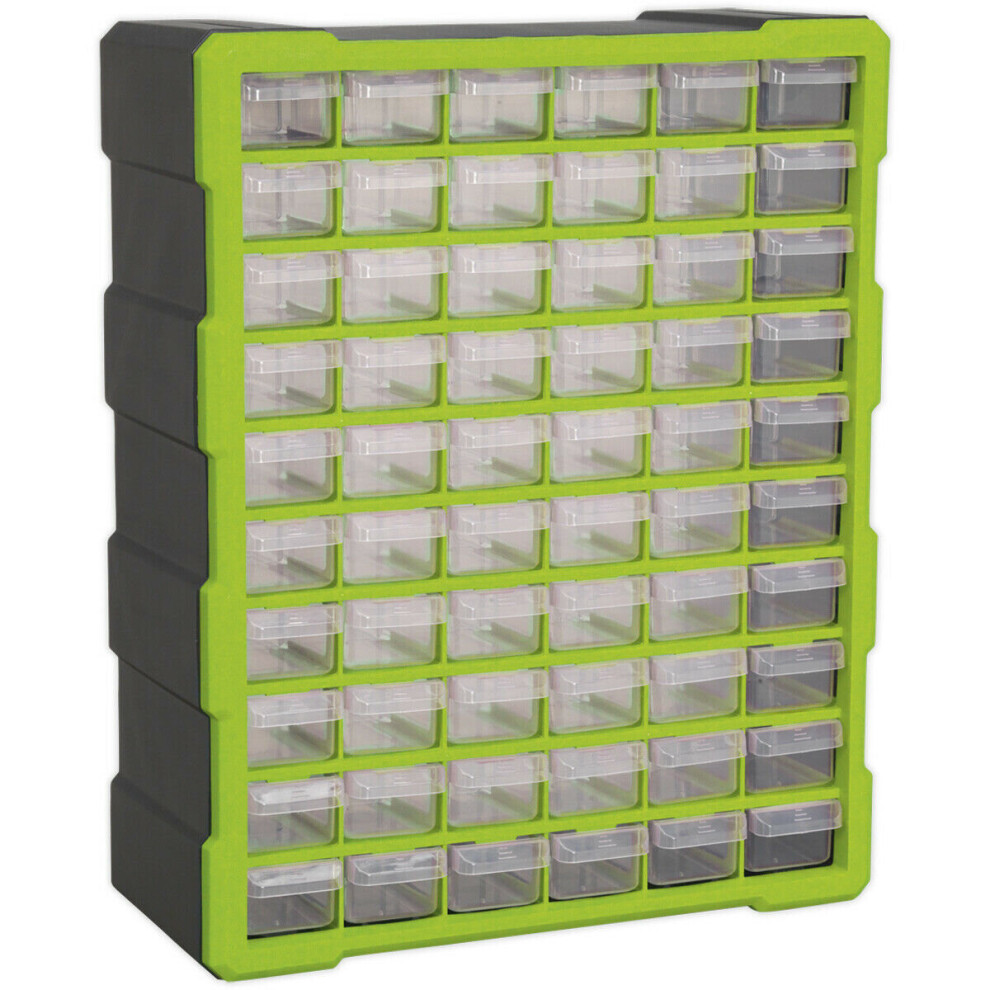 380 x 160 x 475mm 60 Drawer Parts Cabinet - GREEN - Wall Mounted / Standing Box