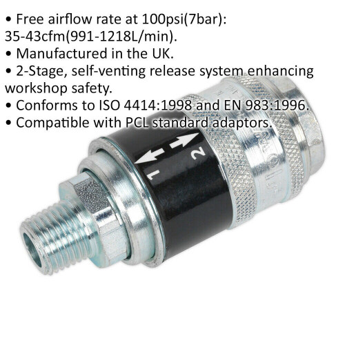 Loops Safety Coupling - Male 1/4" BSPT - 2-Stage Release System - Self Venting 1