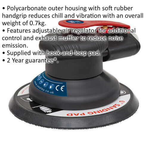 Loops PRO 150mm AIR Palm Sander 5mm Orbital - 1/4" BSP Variable Speed Hook & Loop Pad 1