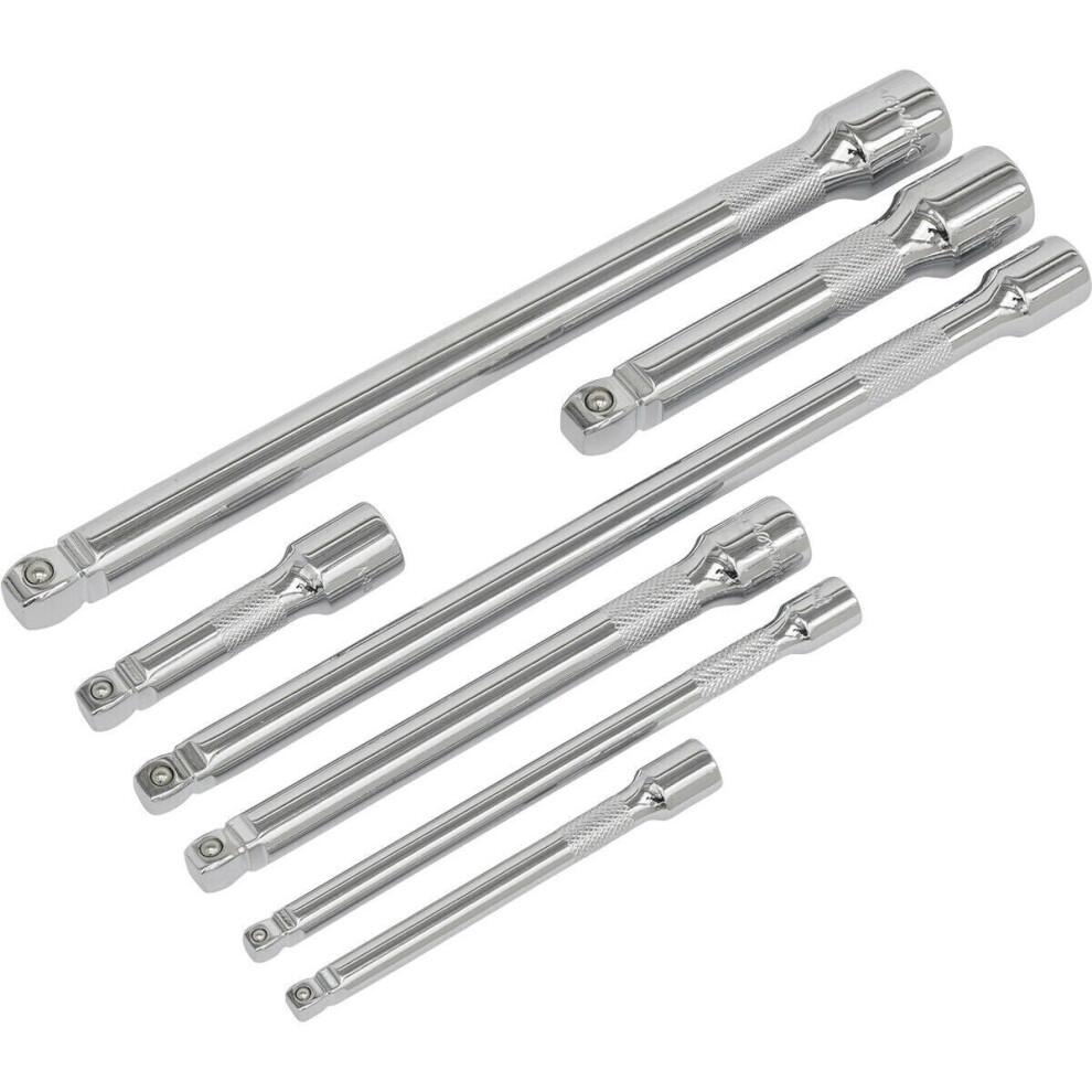 7 Piece Wobble / Rigid Extension Bar Set - 1/4" 3/8" & 1/2" Sq Drive - Chrome