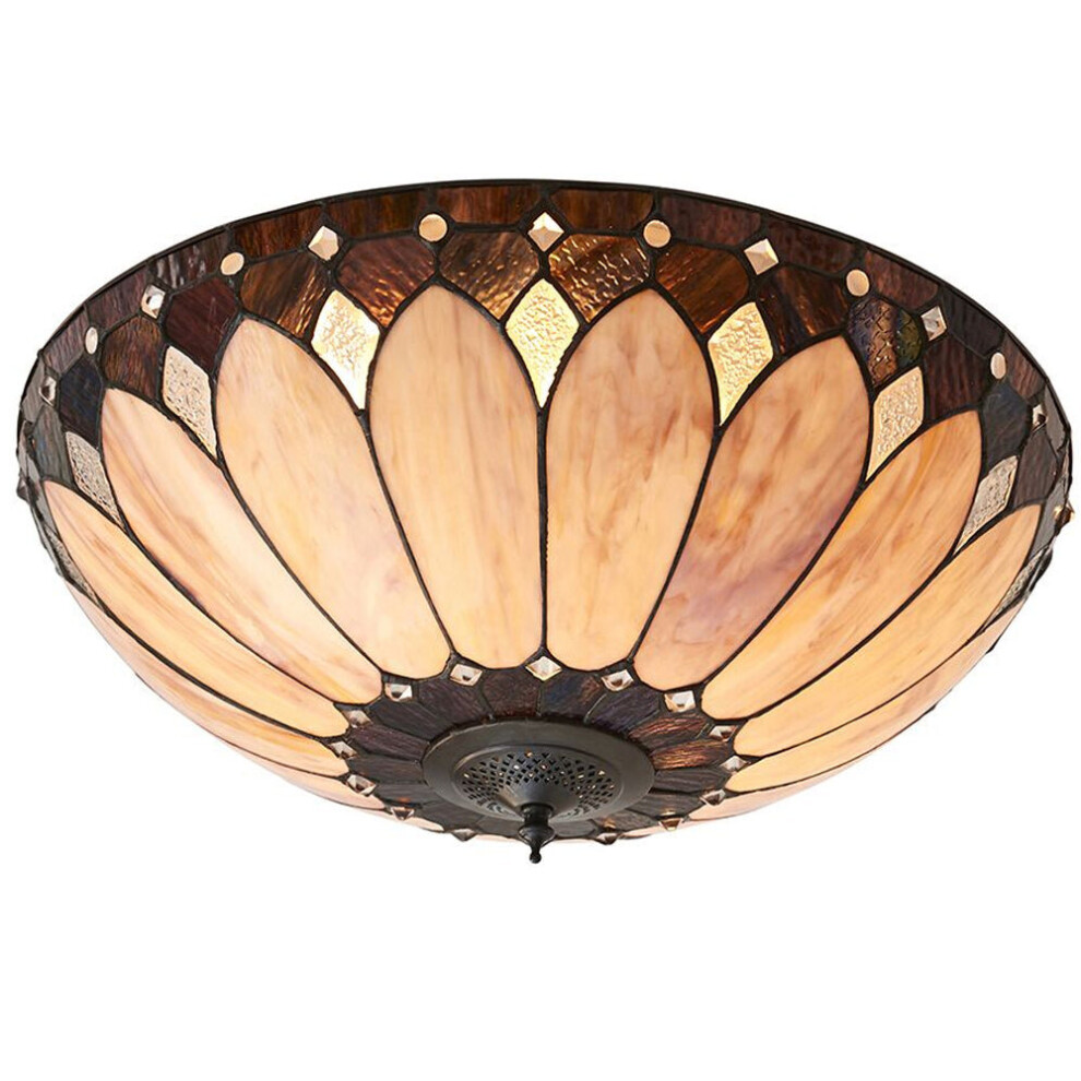 Loops Tiffany Glass Semi Flush Ceiling Round Inverted Shade I00036 Light/Cream/Bronze