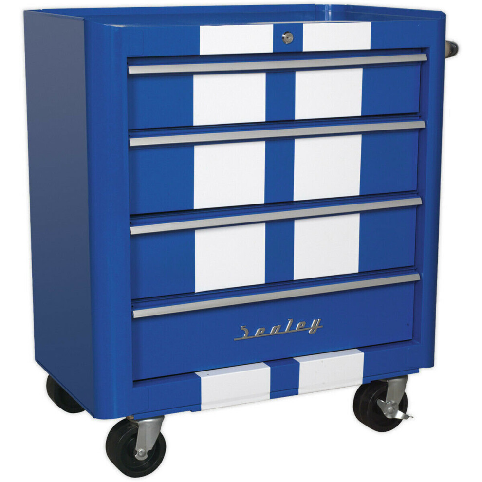 730 x 460 x 825mm 4 Drawer RETRO BLUE Portable Tool Chest Lock Mobile Storage