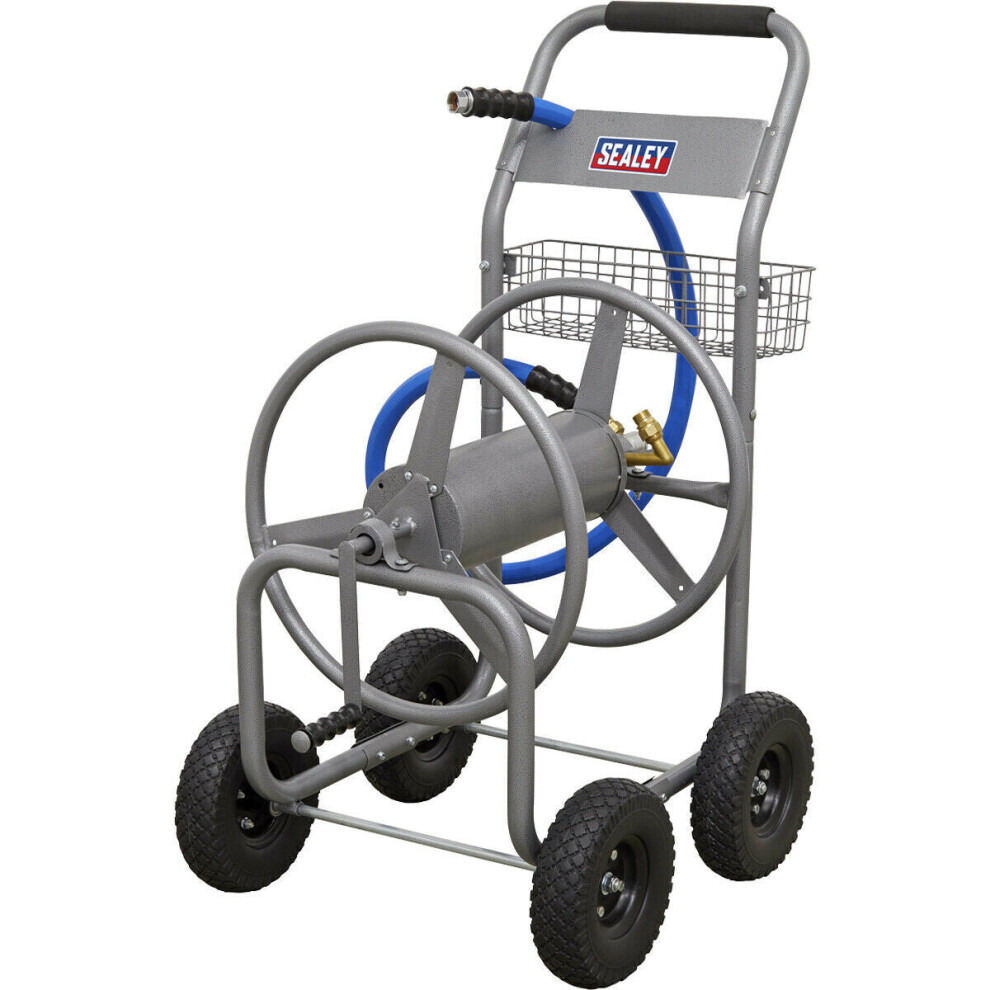 Heavy Duty Hose Reel Cart - Tubular Steel - 1.8m Leader Hose - 10" Wheels