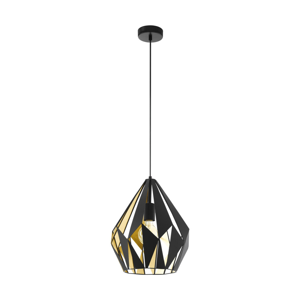 Loops Hanging Ceiling Pendant Light Black & Gold Geometric 1X 60W E27 Feature Lamp