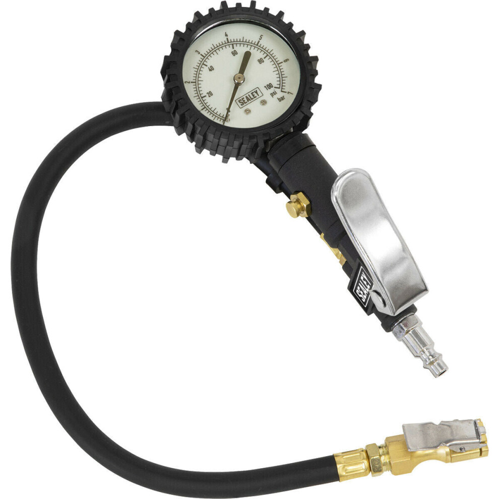 Premium Tyre Inflator - Clip-On Connector - 0.5m Hose & Glow In The Dark Gauge