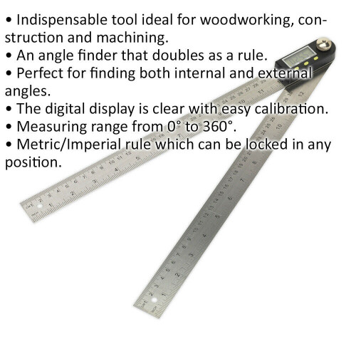 Loops 300mm Digital Angle Rule - Digital Display - Metric & Imperial - Angle Finder 1