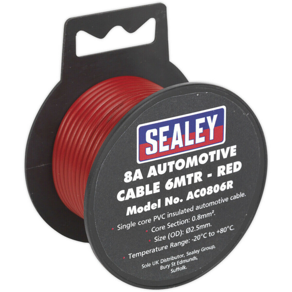 8A Thick Wall Automotive Cable - 7m Reel - Single Core - PVC Insulated - Red