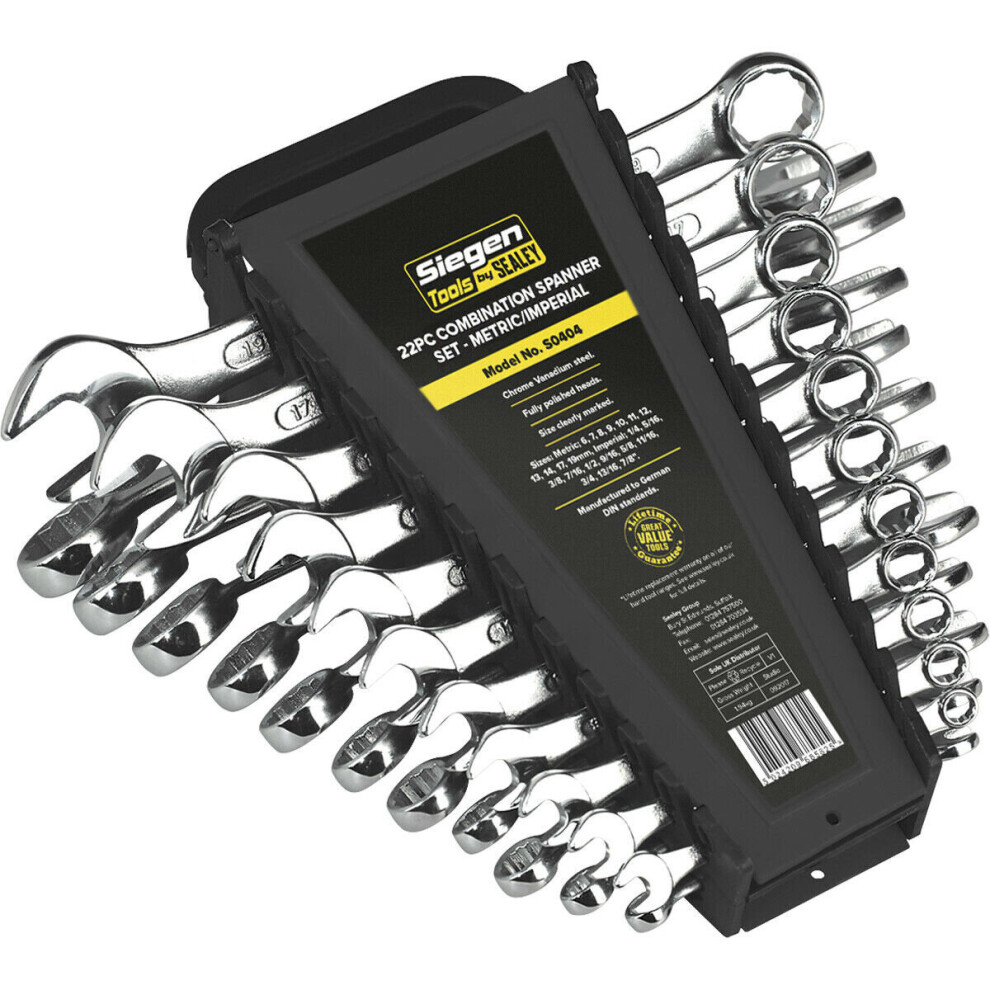 22Pc Slim Handled Combination Spanner Set 12 Point Metric & Imperial Ring Wrench 5056581902702