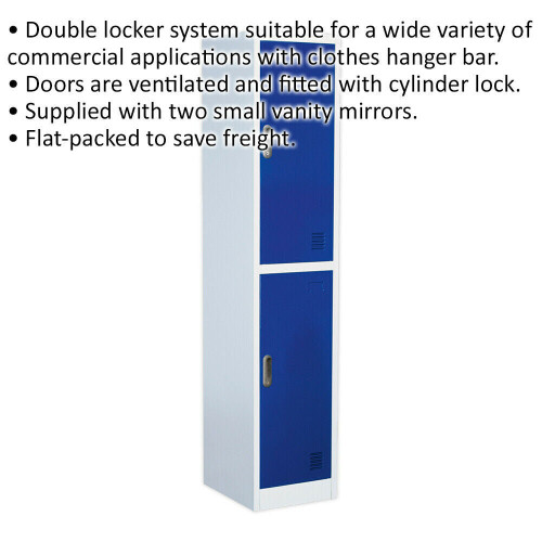 Loops 2 Door Single Locker - 380 x 450 x 1850mm - Ventilated Locking Doors - Flat Pack 1