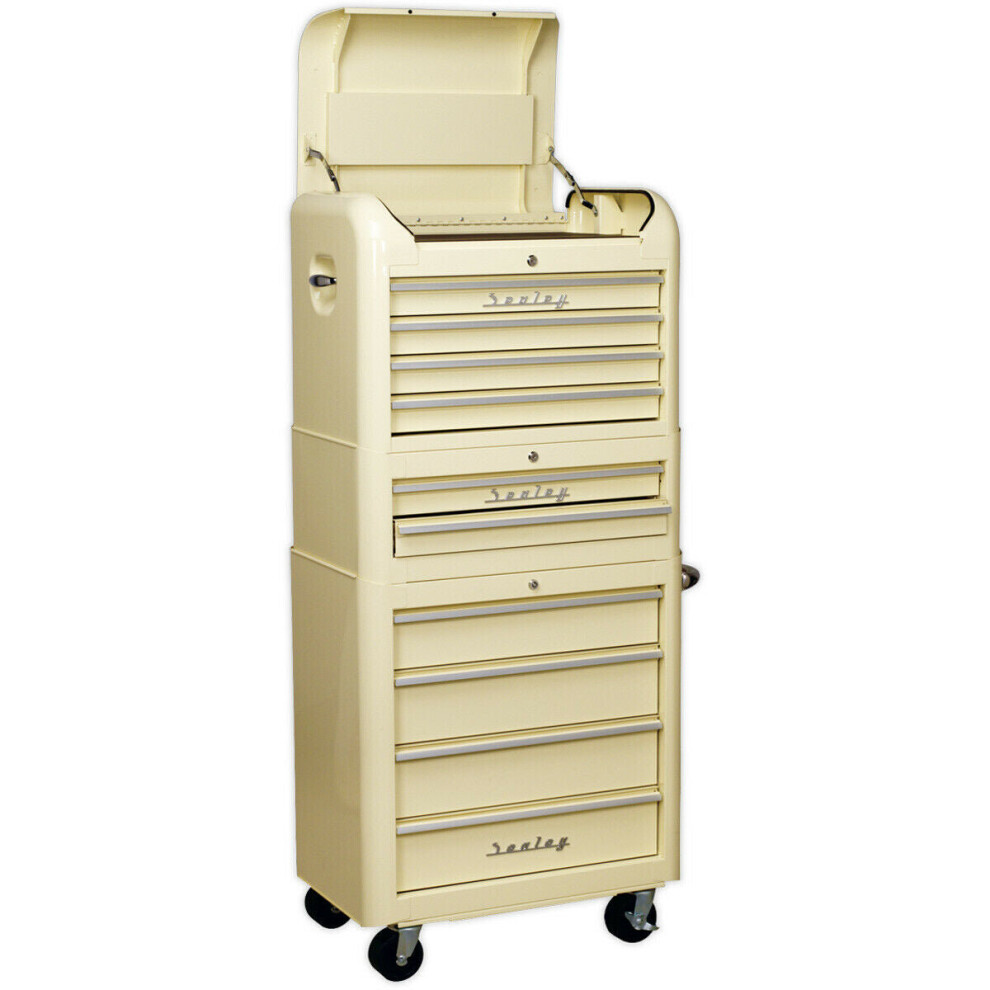 Retro 10 Drawer Topchest Mid Box & Rollcab Bundle - Locking - Bb Slides - Cream 5056524257395