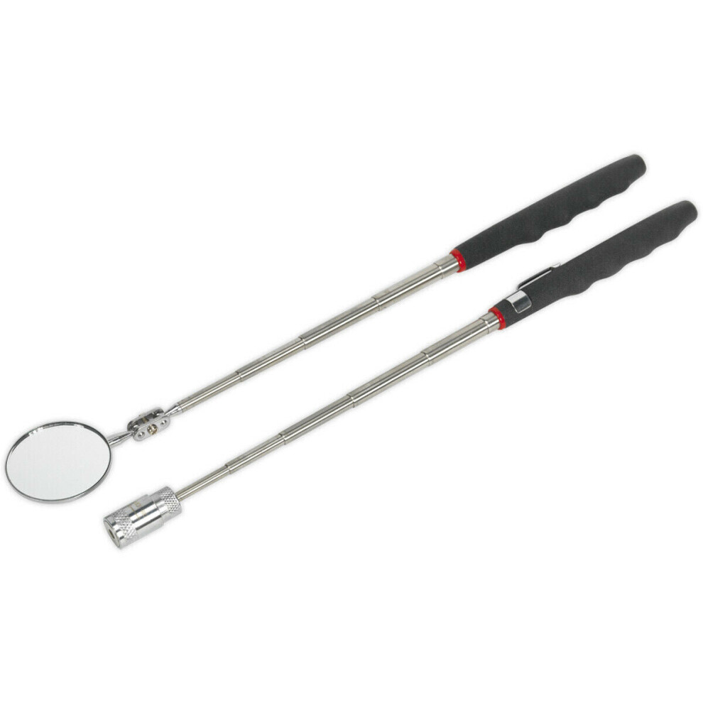 2 Piece Telescopic Magnetic LED Pick Up & 50mm Mirror Set - 3.6kg Capacity