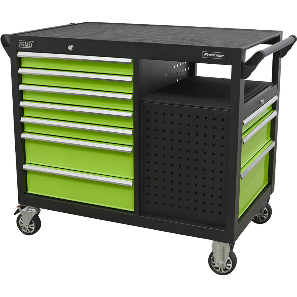 Loops Heavy Duty 10 Drawer Mobile Workstation Trolley - 2 X Open Shelves - 5" Castors