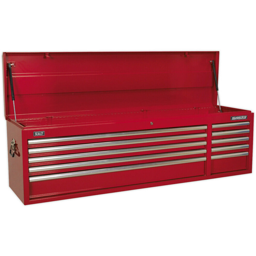 1655 X 435 X 495Mm Red 10 Drawer Topchest Tool Chest Lockable Storage Cabinet 5056524258675