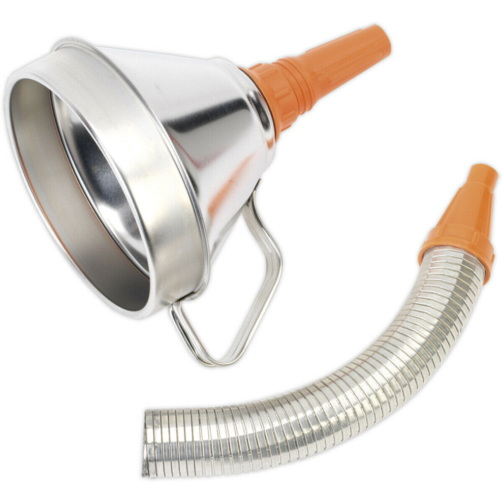 Loops 160Mm Metal Funnel With Brass Filter - Flexi Spout - Pouring Handle - High Rim