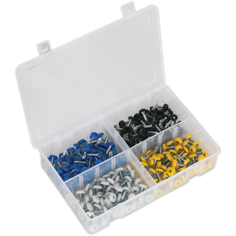 200 PACK Number Plate Screw Assortment - 4.8 x 18mm - Various Colour Car Reg Set