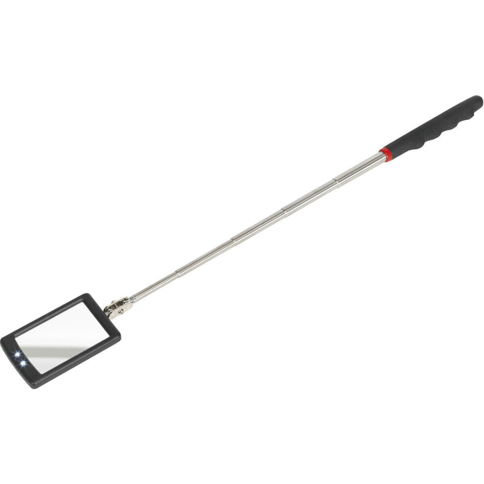 Telescopic Inspection Mirror - Dual LED Lights - 52mm x 83mm Mirror - Extending