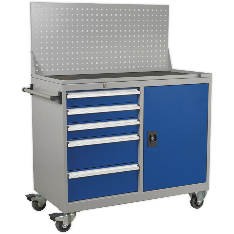Industrial Mobile Workstation - 5 Drawers & 1 Shelf Locker - 4 x 60mm Wheels