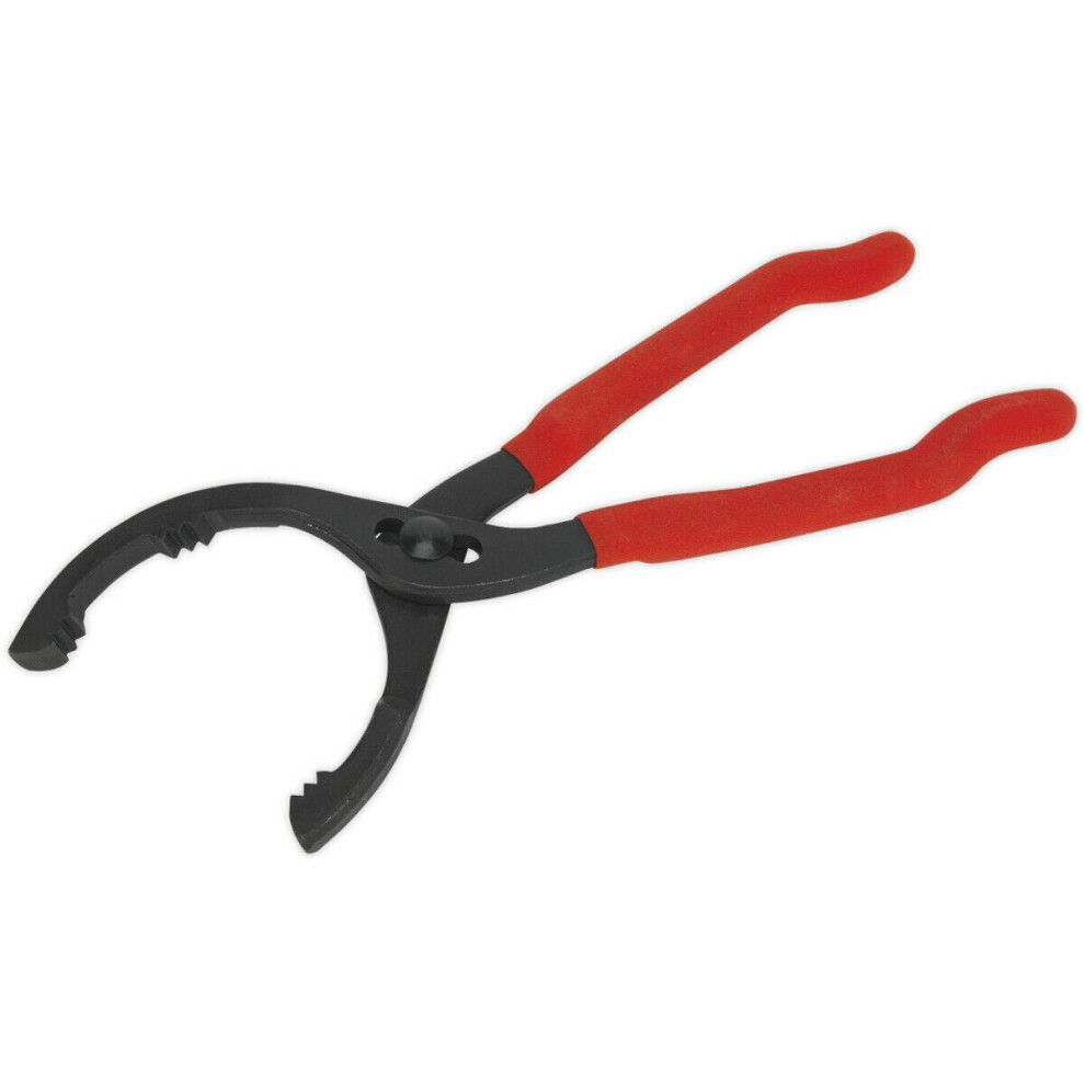 Forged Oil Filter Pliers - 60-108mm Capacity - Serrated Angled Jaws - Long Grips