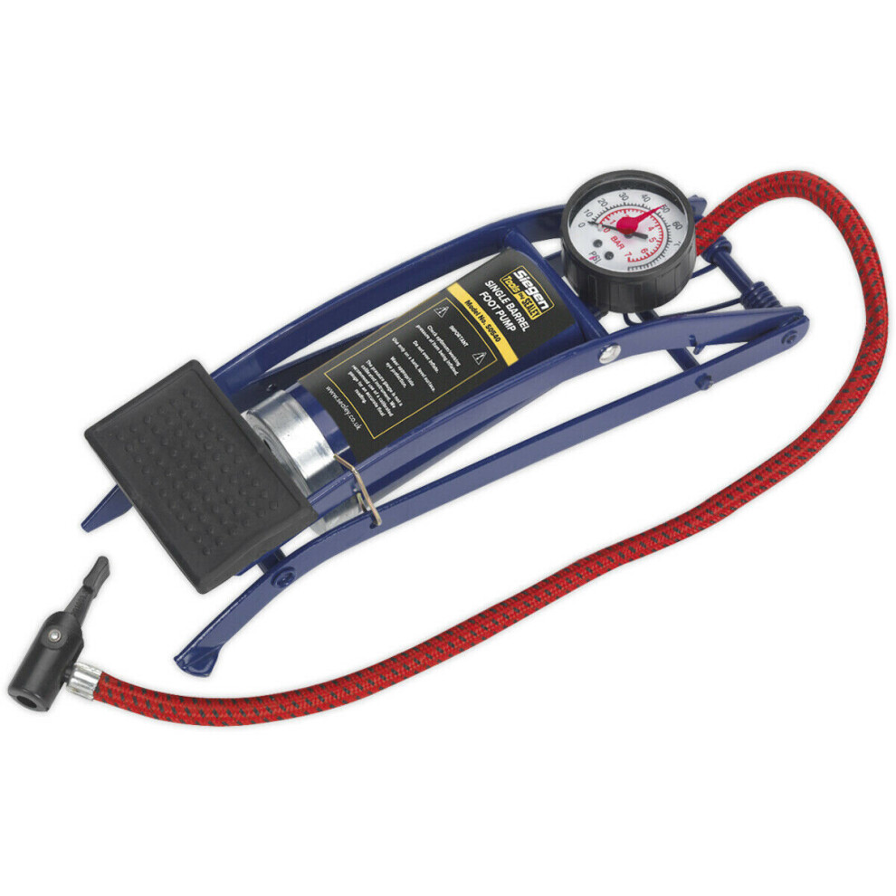 Loops 0-100Psi Single Barrel Air Foot Pump - Car Tyre Inflatables Football Bicycle