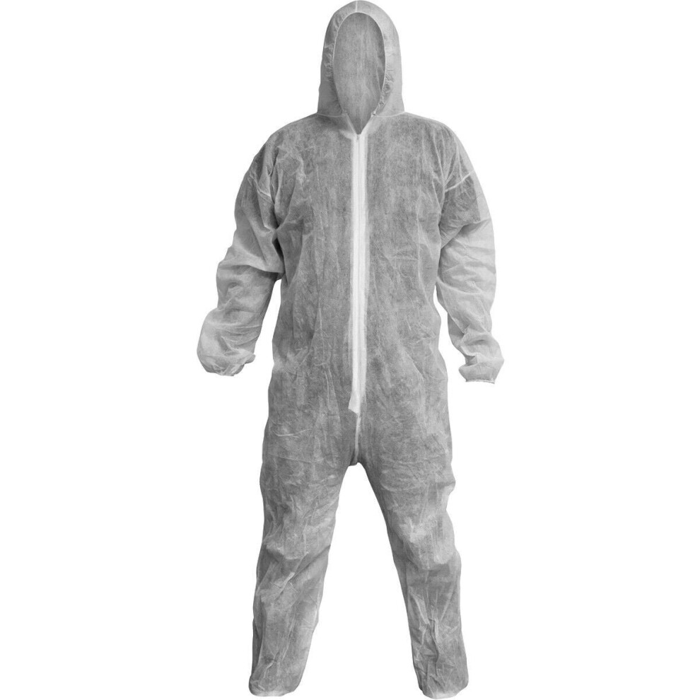 Large White Disposable Coverall - Elasticated Hood Cuffs & Ankles - Overalls 5056524237366