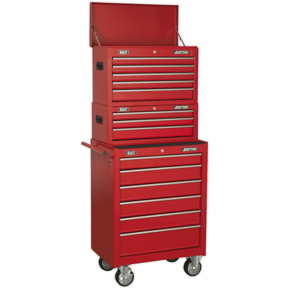 680 x 460 x 1635mm 14 Drawer Combination Tool Chest - RED Mobile Storage Box