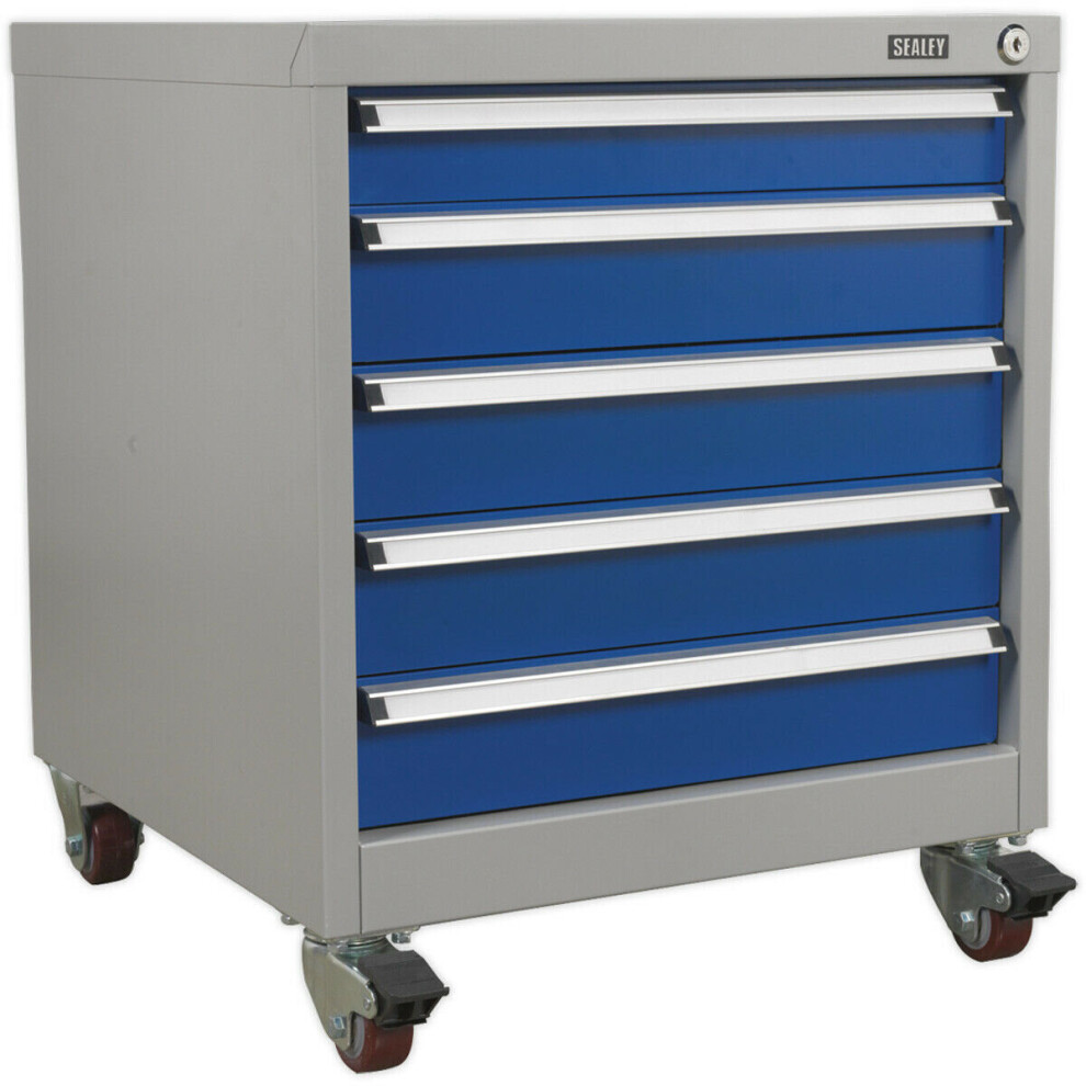 5 Drawer Mobile Industrial Cabinet - Heavy Duty Drawer Slides - 4 x 60mm Wheels