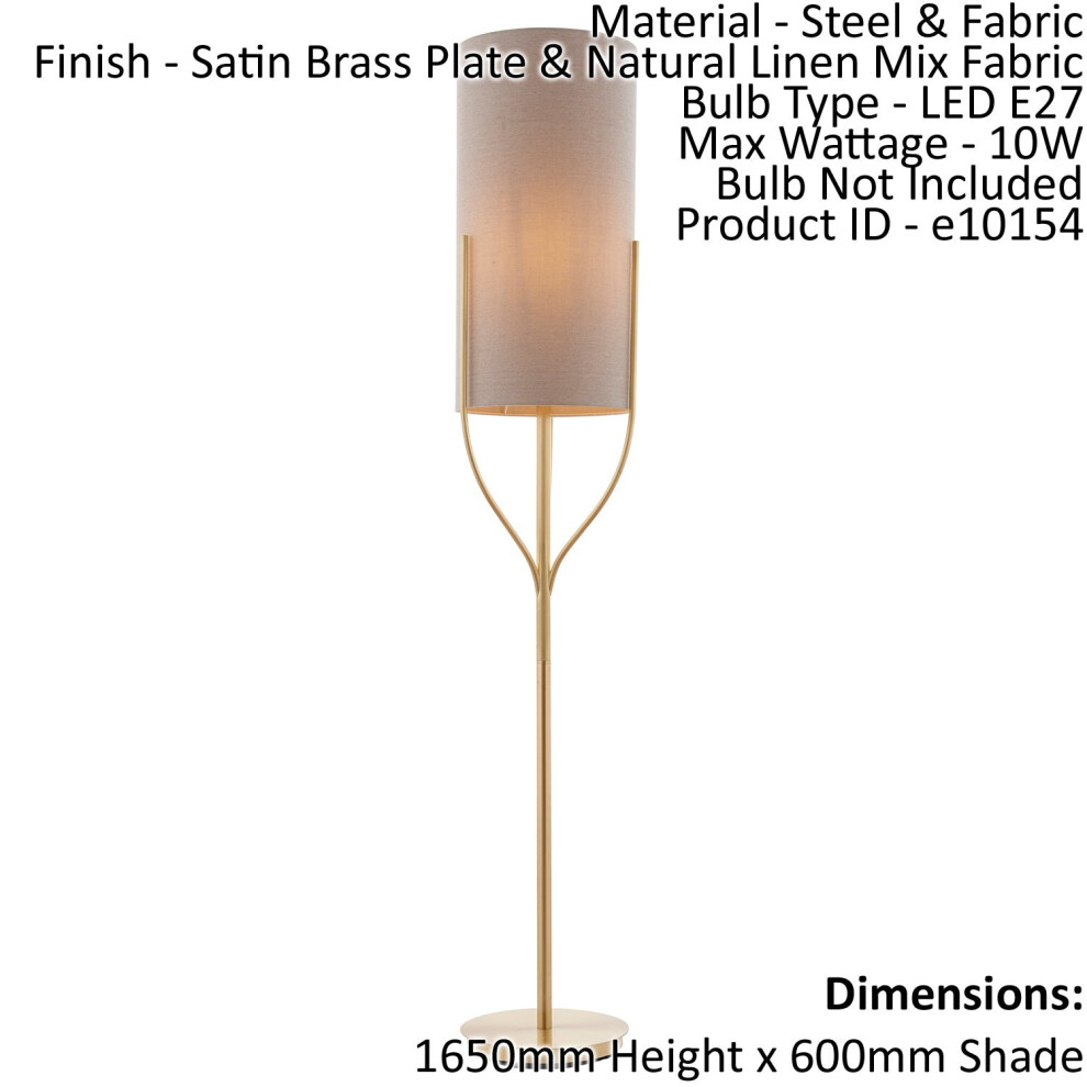 Loops Floor Lamp Satin Brass & Natural Linen Mix Fabric 10W Led E27 Light