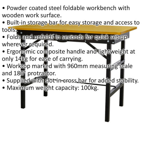 Loops 1m Folding Portable Workbench - Lightweight & Carry Handles - Painter DIY Table 1