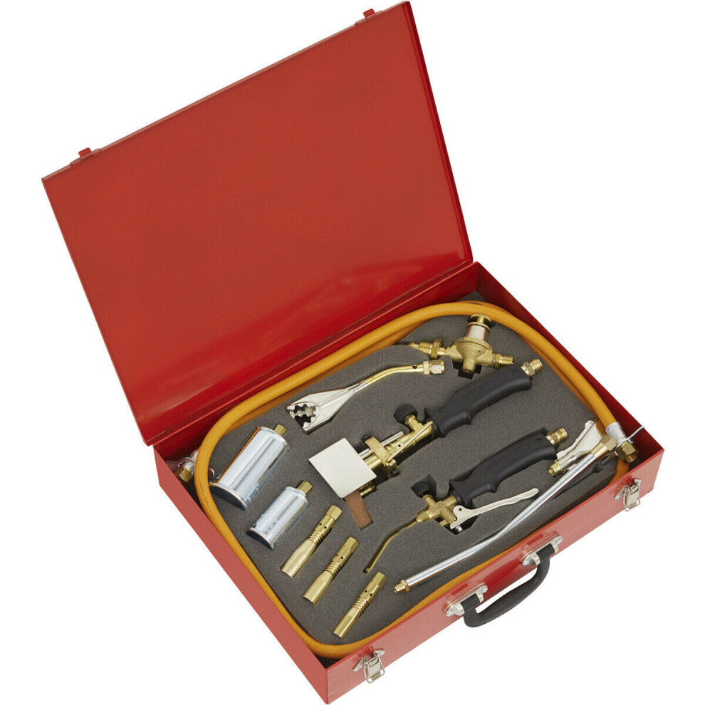 14pc Premium Propane Torch Set - Soldering Iron Jet & Heating Nozzles & Hose