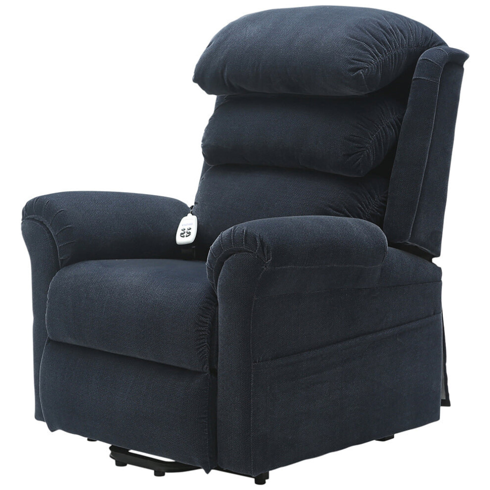 Loops Dual Motor Rise And Recline Armchair - Waterfall Pillow - Blue Chenille Fabric