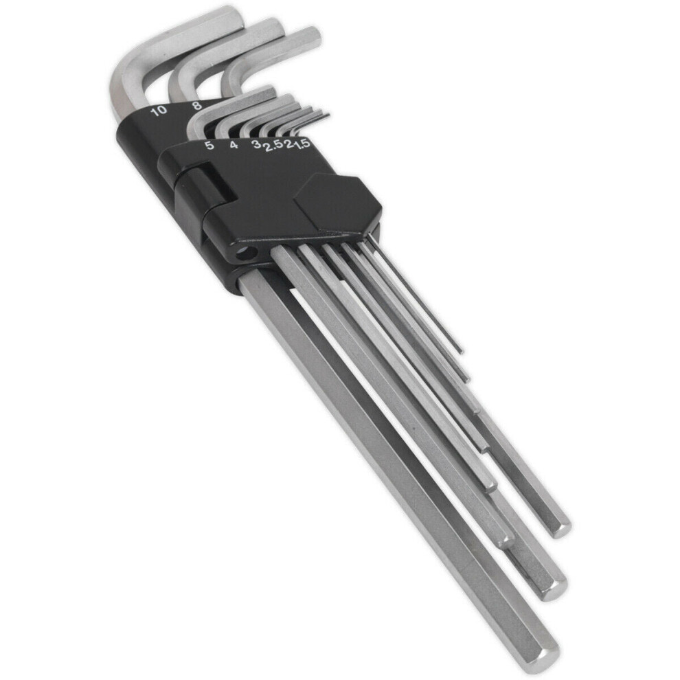 9 Piece Extra-Long Hex Key Set - 92 - 235mm Length - 1.5mm to 10mm Size - Steel