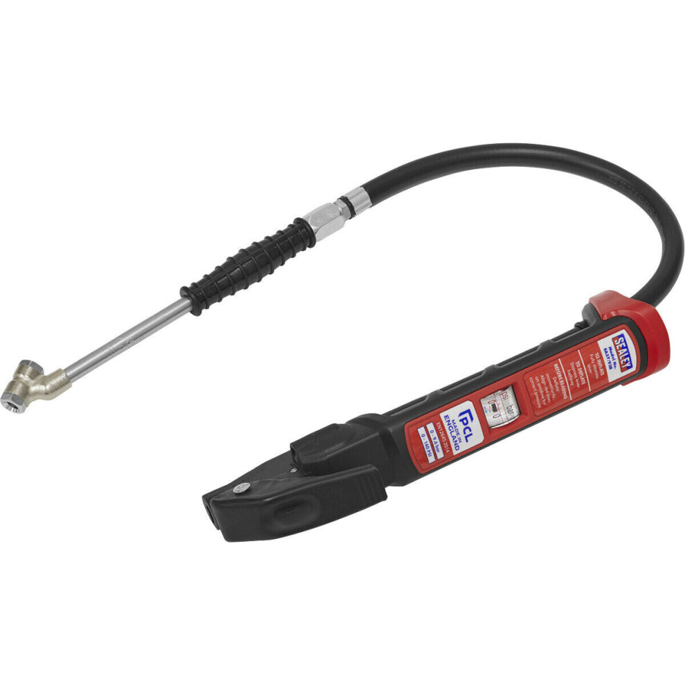 Loops Anodised Tyre Inflator - Twin Push-On Connector - 240Mm Long Reach Arm & Gauge