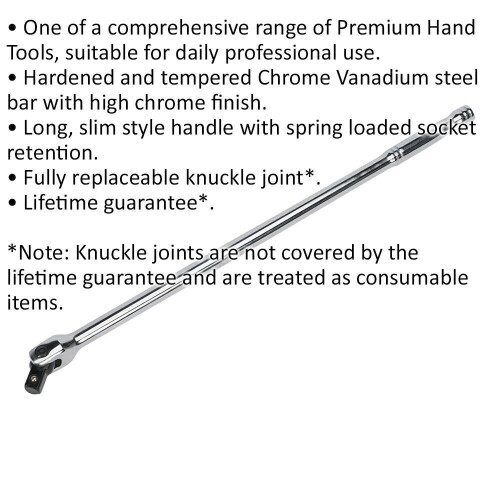 Loops 450mm Breaker Pull Bar - 1/2" Sq Drive Knuckle - Spring Loaded Socket Retention 1