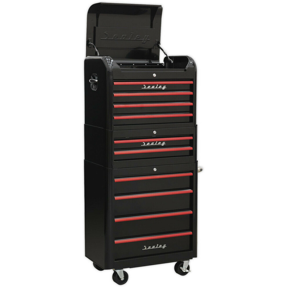 Retro 10 Drawer Topchest Mid Box & Rollcab Bundle - Locking - BB Slides - Black