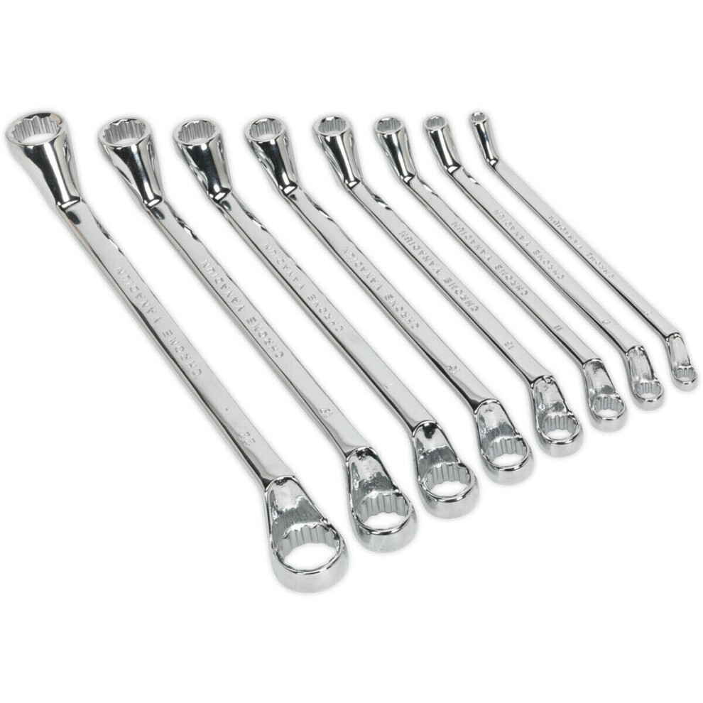 8pc Slim Handled DEEP OFFSET Ring Spanner Set - 12 Point Metric Double Ended Nut