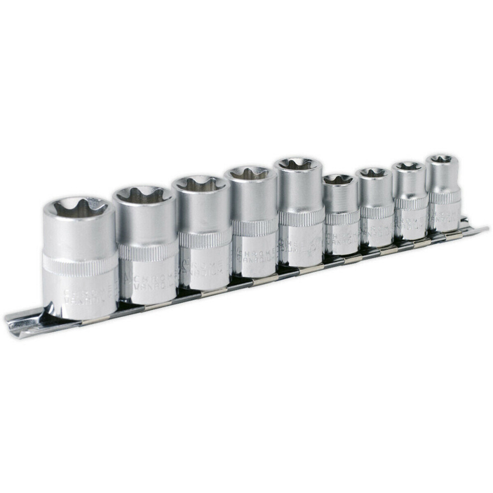 9 Pack Trx Star Socket Set - 3/8" & 1/2" Square Drive - E10 To E24 Female Torx 5056524247747