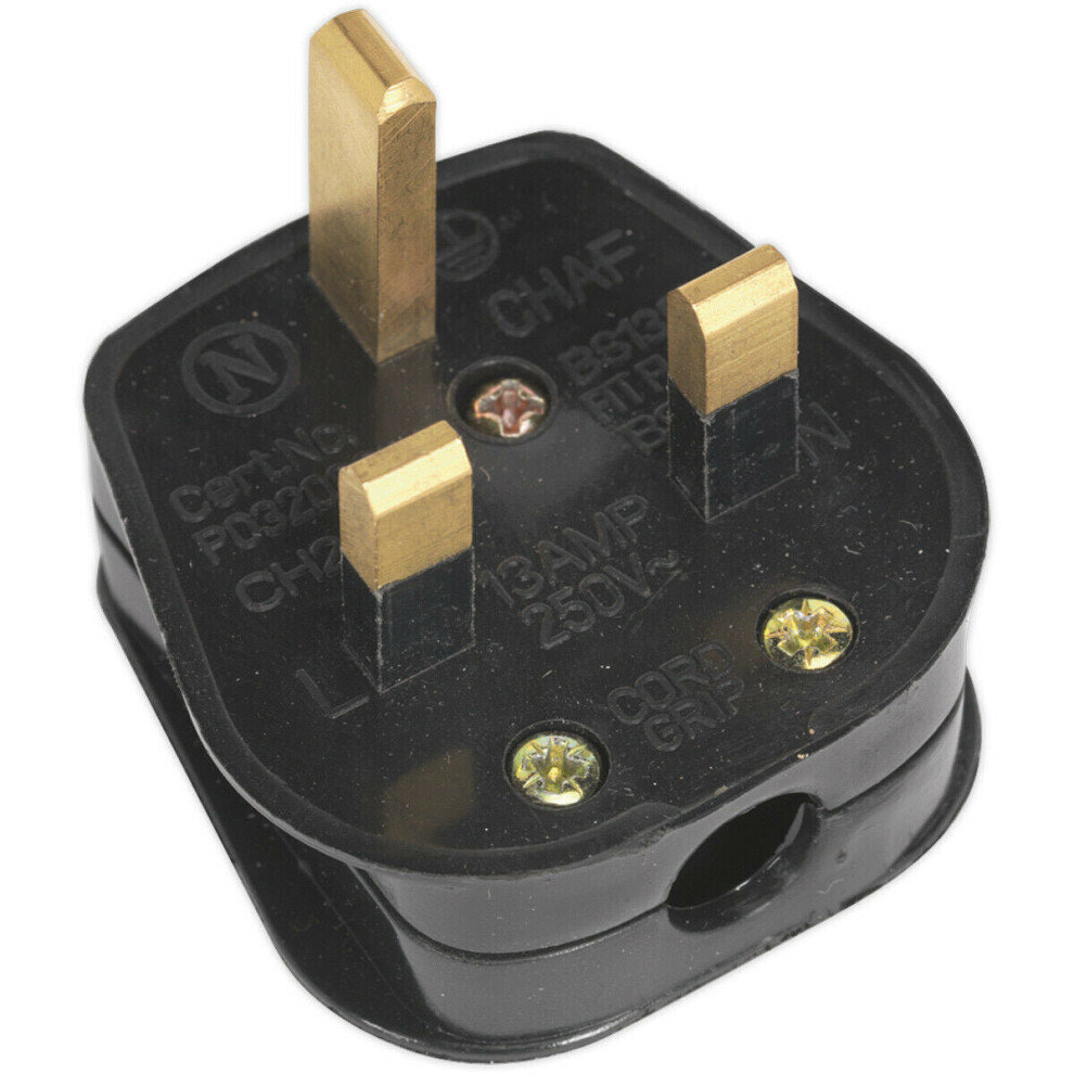 Loops Black 13A Plug - Rewireable 3 Pin Uk Mains Plug - Fused - Electrical Replacement