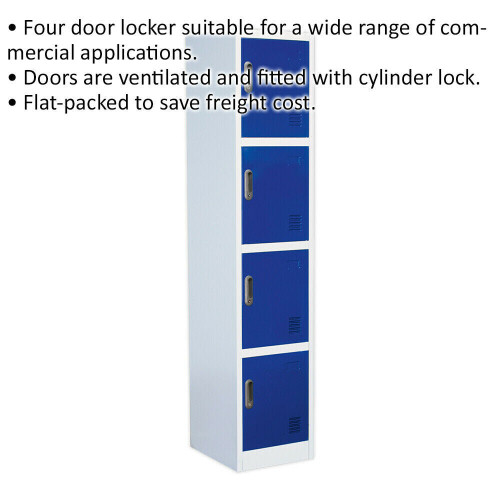 Loops 4 Door Single Locker - 380 x 450 x 1850mm - Ventilated Locking Doors - Flat Pack 1