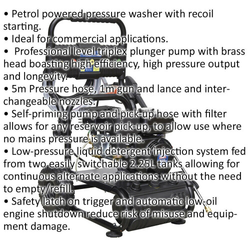Loops Petrol Powered Pressure Washer - 6.5hp Engine - 220bar - Self Priming Pump 1