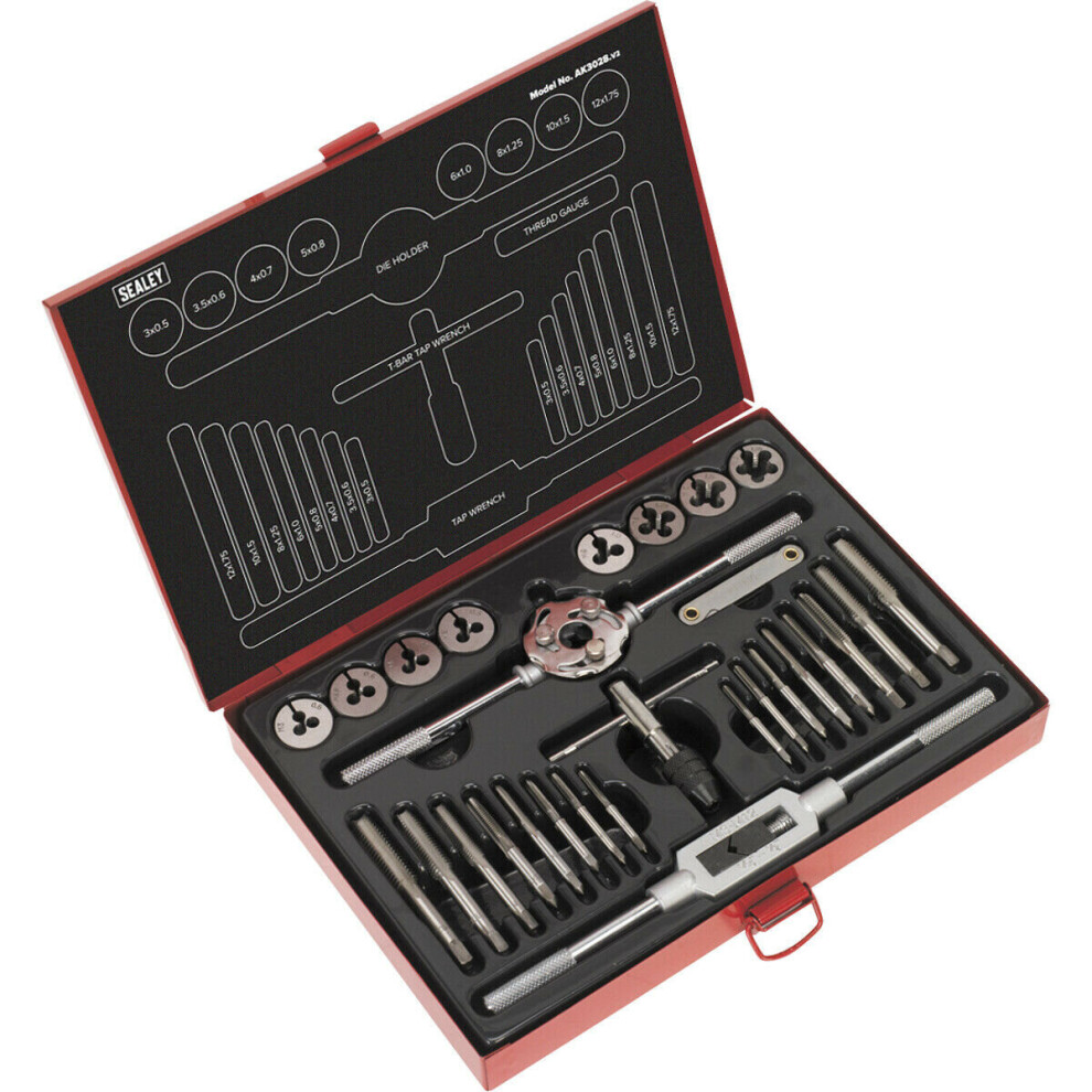 28pc Metric Tap & Split Die Set - M3 to M12 - Manual Bar & Socket Threading Tool